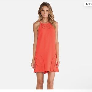 Trina Turk Womens Morena Dress in Cayenne Coral Orange Shift Cutout Sleeveless.